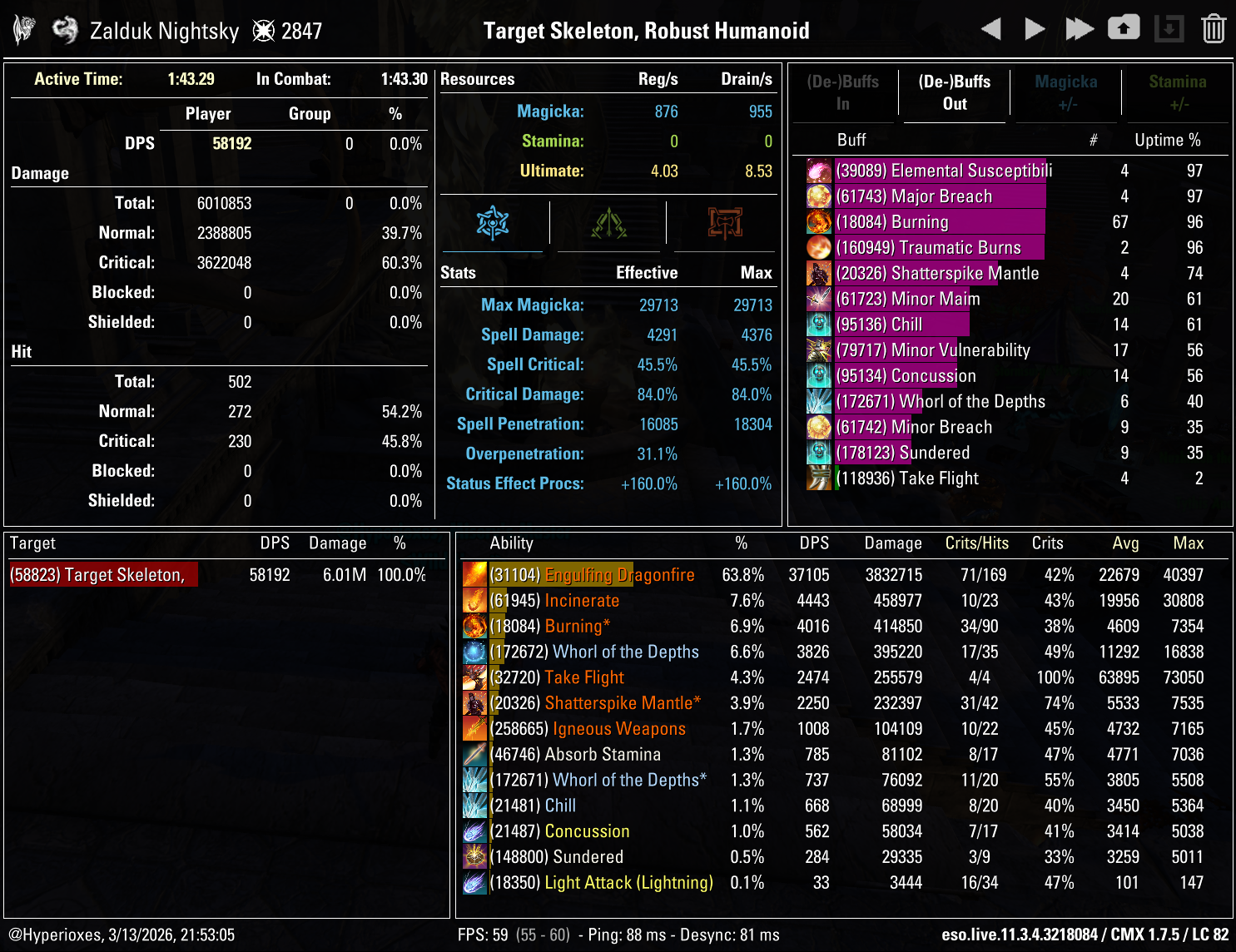 One Bar Breath Dragonknight Solo CMX parse - Full Damage Velothi setup