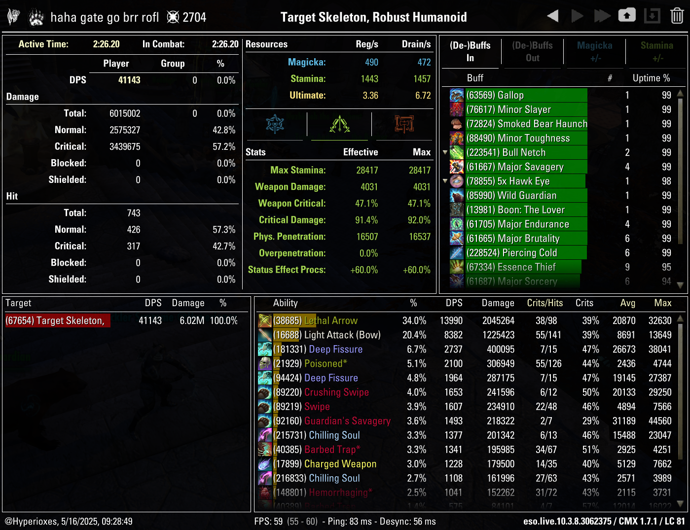 One Bar Stamina Warden Solo CMX parse - Ranged setup