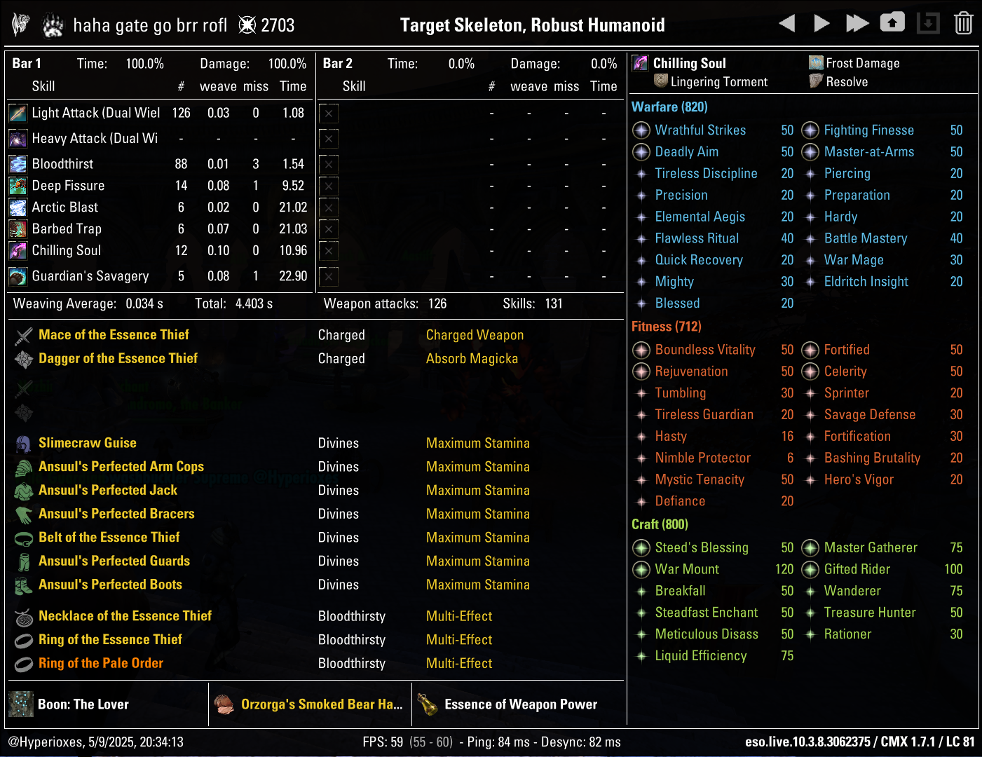 One Bar Stamina Warden Solo CMX setup - Regular setup