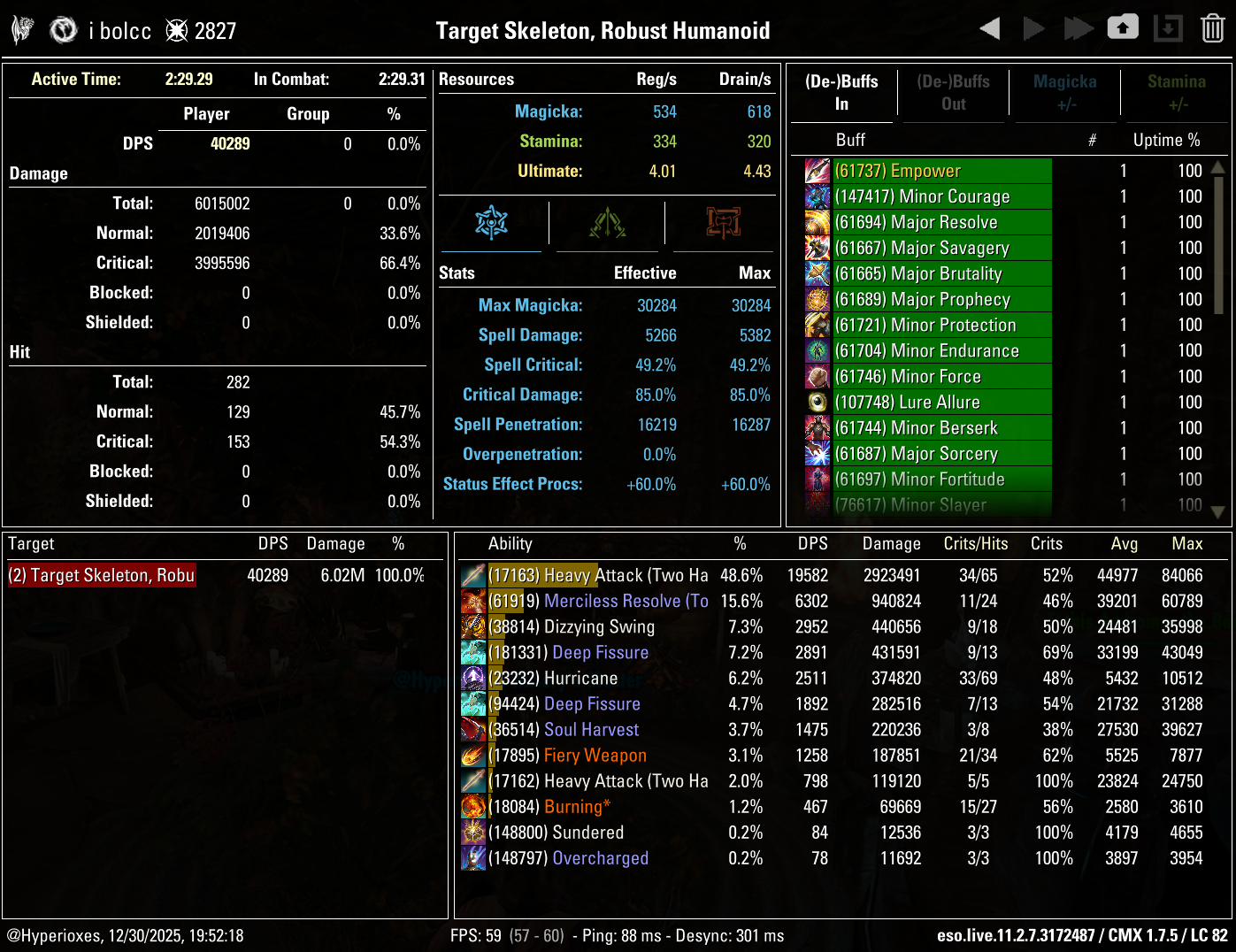 One Bar Two Handed Heavy Attack Solo CMX parse - Tide-Born setup
