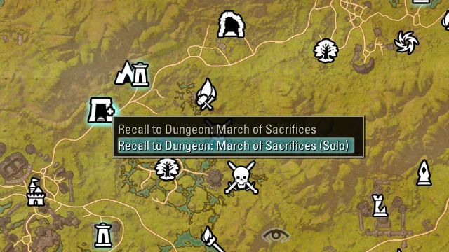World map marker for March of Sacrifices with the Solo option highlighted