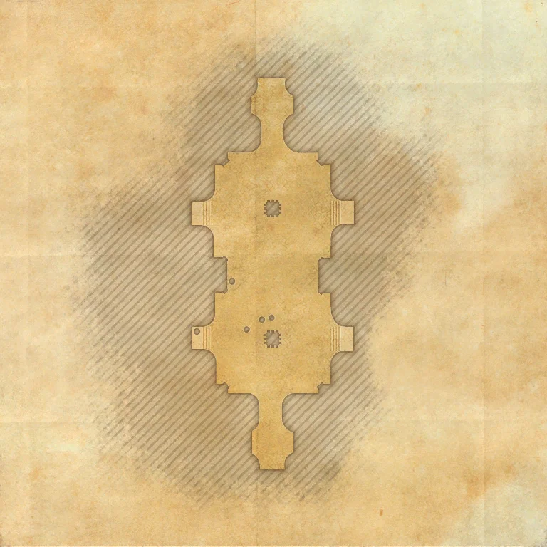 Magicka Flow Junction room map with the start, exit, 5 Regular Chests and 3 Nowhere Chests marked