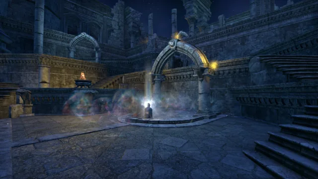 The Arcanum Wing entrance archway with the Nowhere Key Lock pedestal in front of it