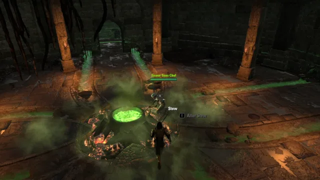 The stew pot in the middle of the Haunted Undercroft with the Sewer Sous Chef next to it