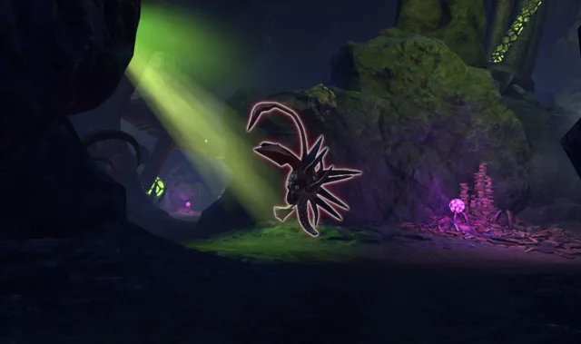 A regular Watcher, a spiked tentacled creature, patrolling the maze near a searchlight