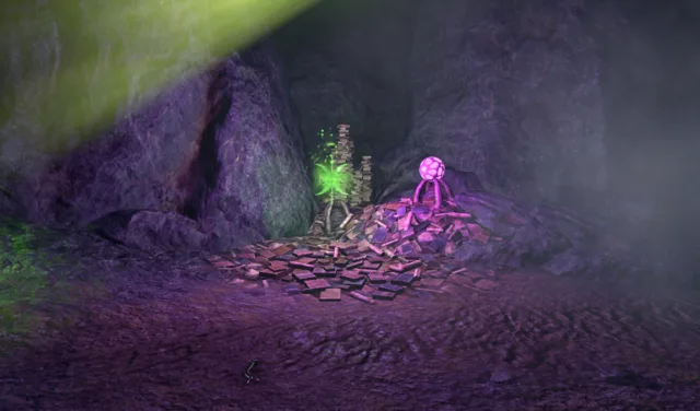 Glowing green Seeker Glyph Key beside a pile of books in Hunt of the Watchers