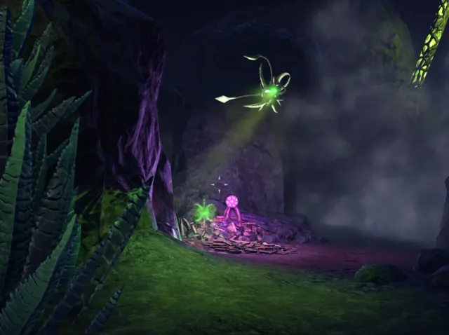 A Watcher floating above the maze and shining its searchlight