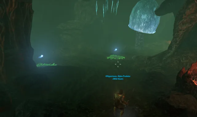 Two green Cleansing Bubbles on the ground in Murky Grotto