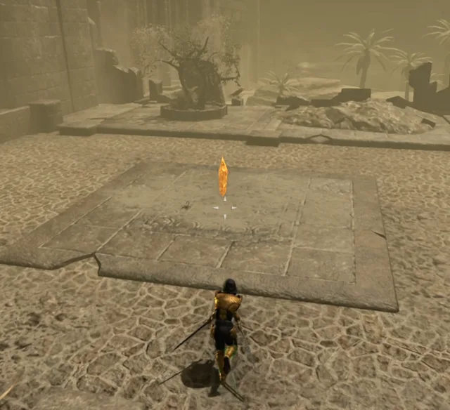 The Yellow Storm Crystal floating above a stone platform