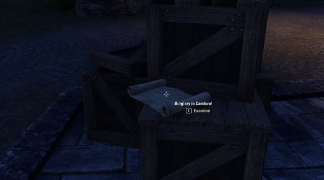 Burglary in Camlorn! notice in Daggerfall