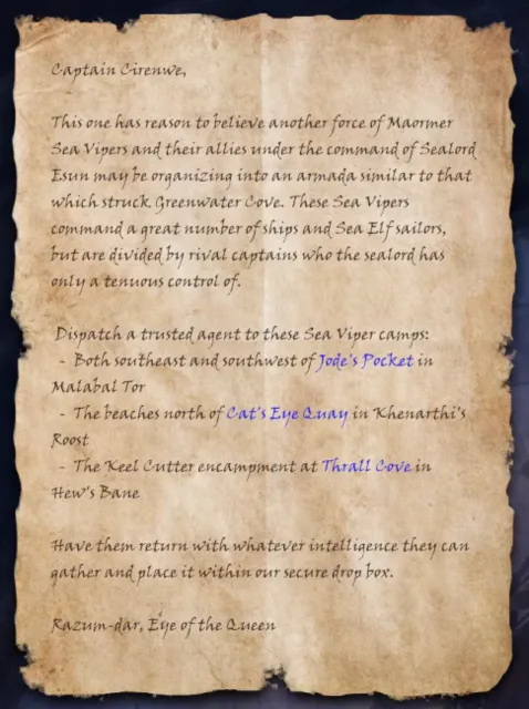 Eye of the Queen Report from Razum-dar to Captain Cirenwe