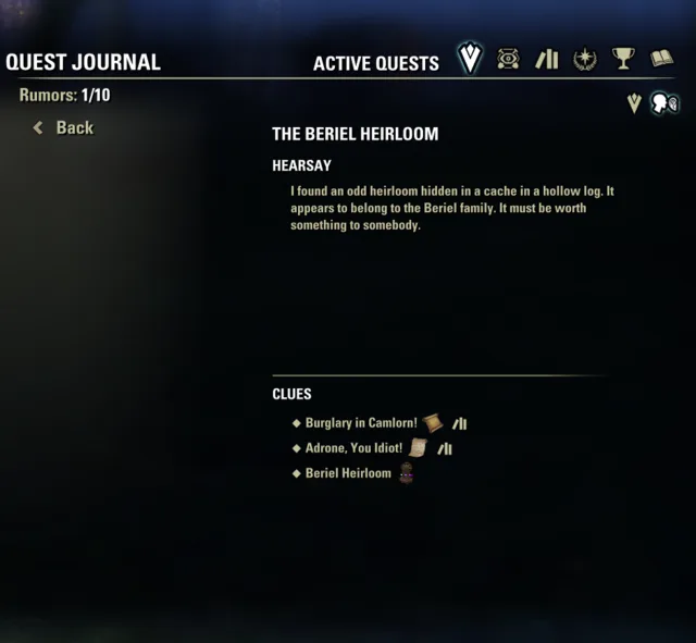 Rumors tab in the Quest Journal