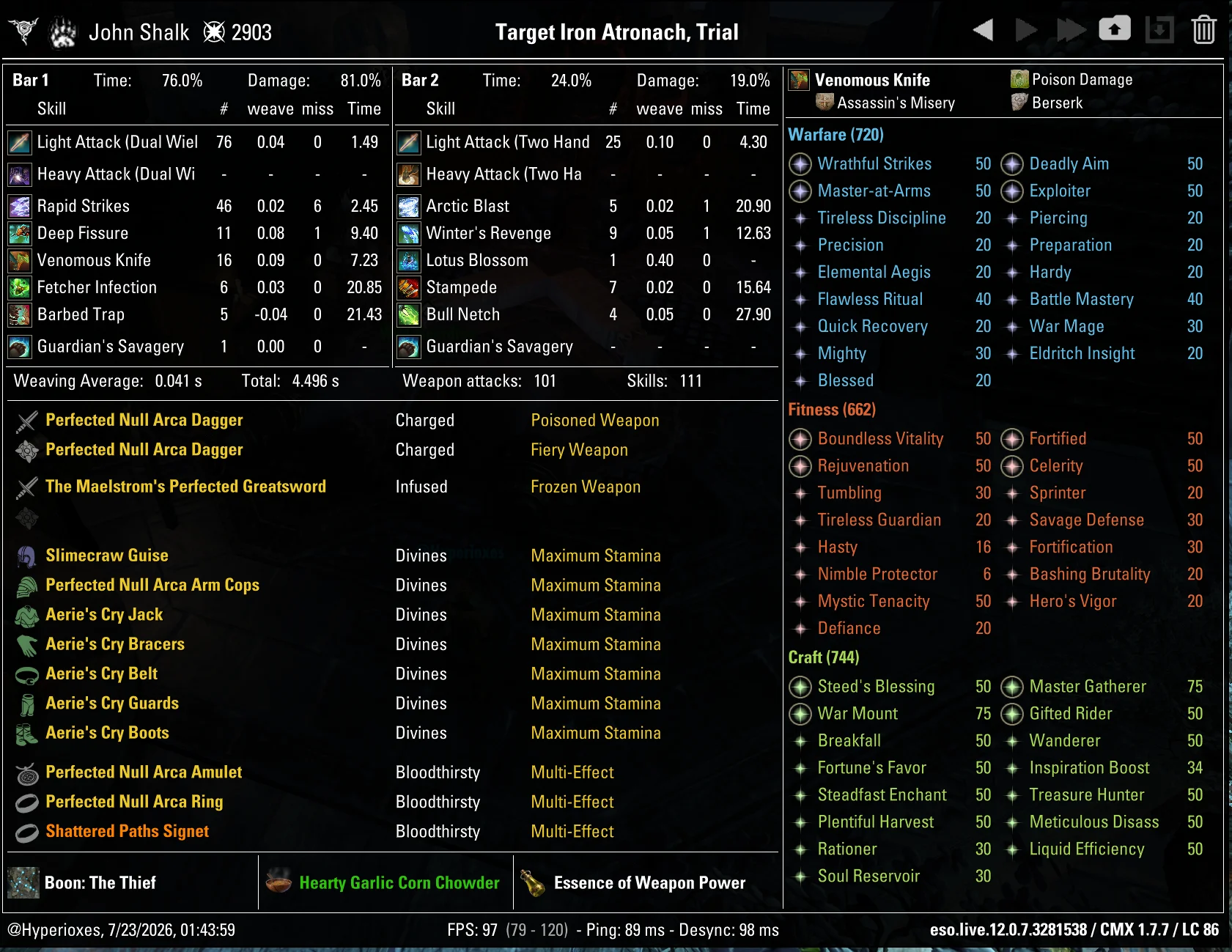 Stamina Warden DPS CMX setup - Full Damage