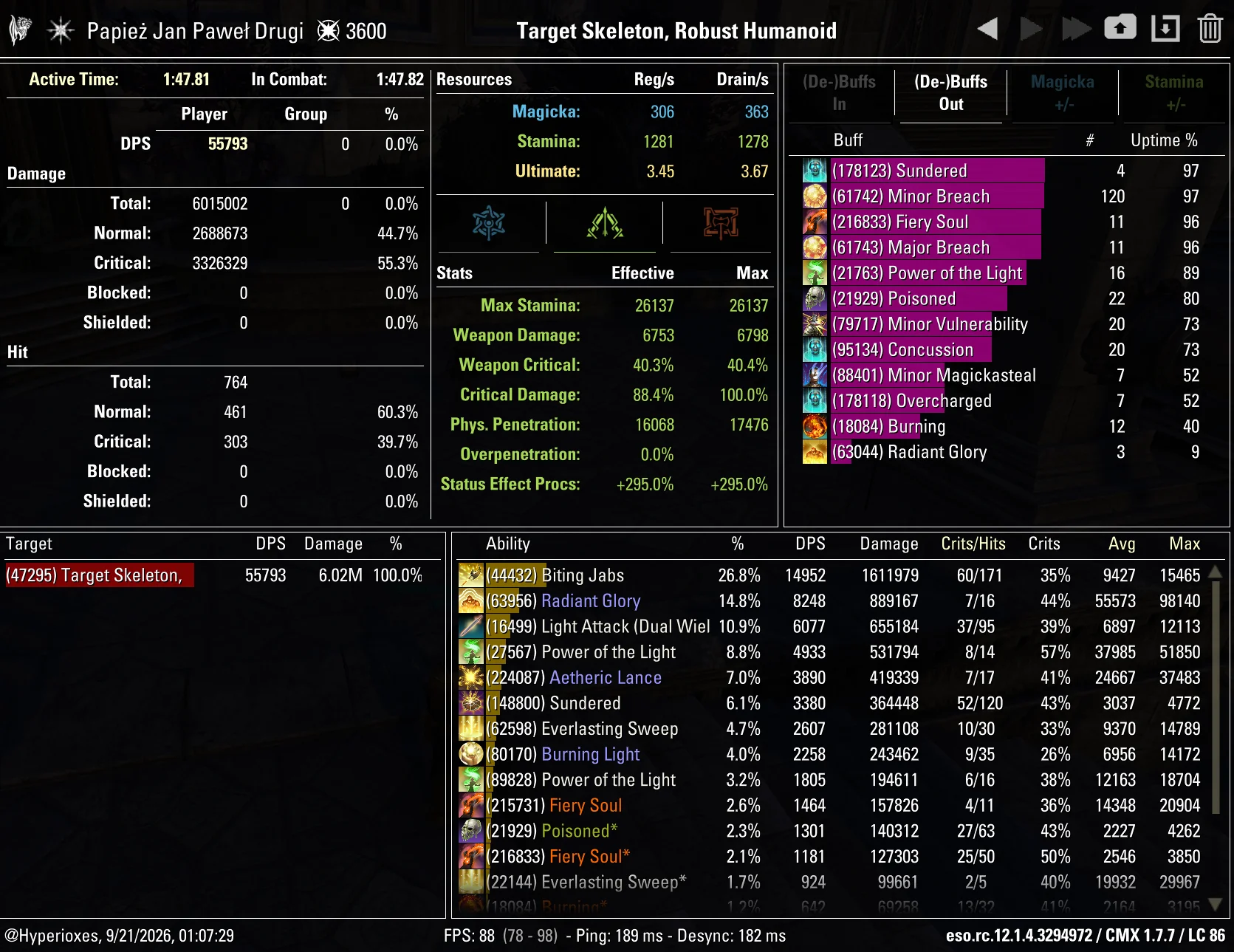 One Bar Stamina Templar Solo CMX Parse - ESO
