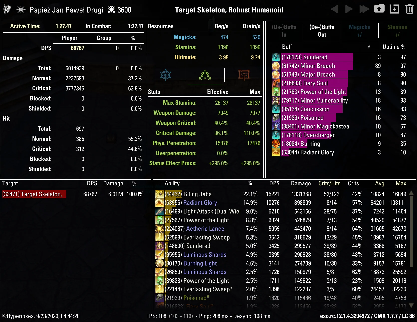 One Bar Stamina Templar Solo CMX Parse - Oakensoul Setup - ESO